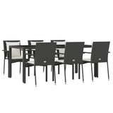 7 Piece Garden Dining Set with Cushions Black Poly Rattan - Side View