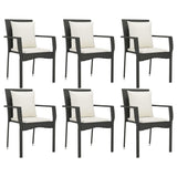 7 Piece Garden Dining Set with Cushions Black Poly Rattan - Top-Down View