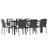 9 Piece Garden Dining Set with Cushions Black Poly Rattan