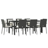 9 Piece Garden Dining Set with Cushions Black Poly Rattan - Side View