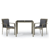 3 Piece Garden Dining Set with Cushions Grey Poly Rattan