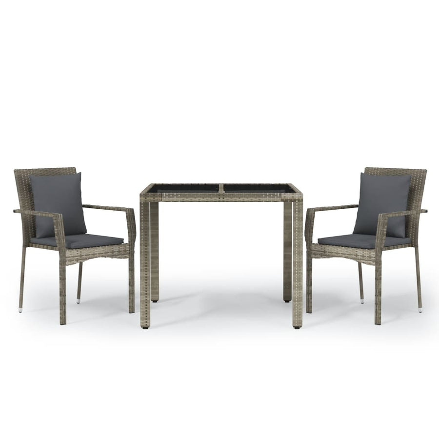 3 Piece Garden Dining Set with Cushions Grey Poly Rattan