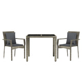 3 Piece Garden Dining Set with Cushions Grey Poly Rattan