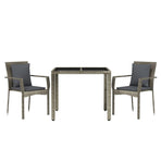 3 Piece Garden Dining Set with Cushions Grey Poly Rattan