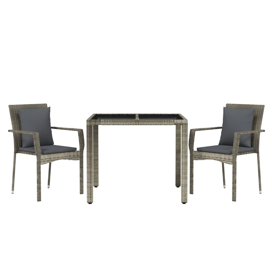 3 Piece Garden Dining Set with Cushions Grey Poly Rattan