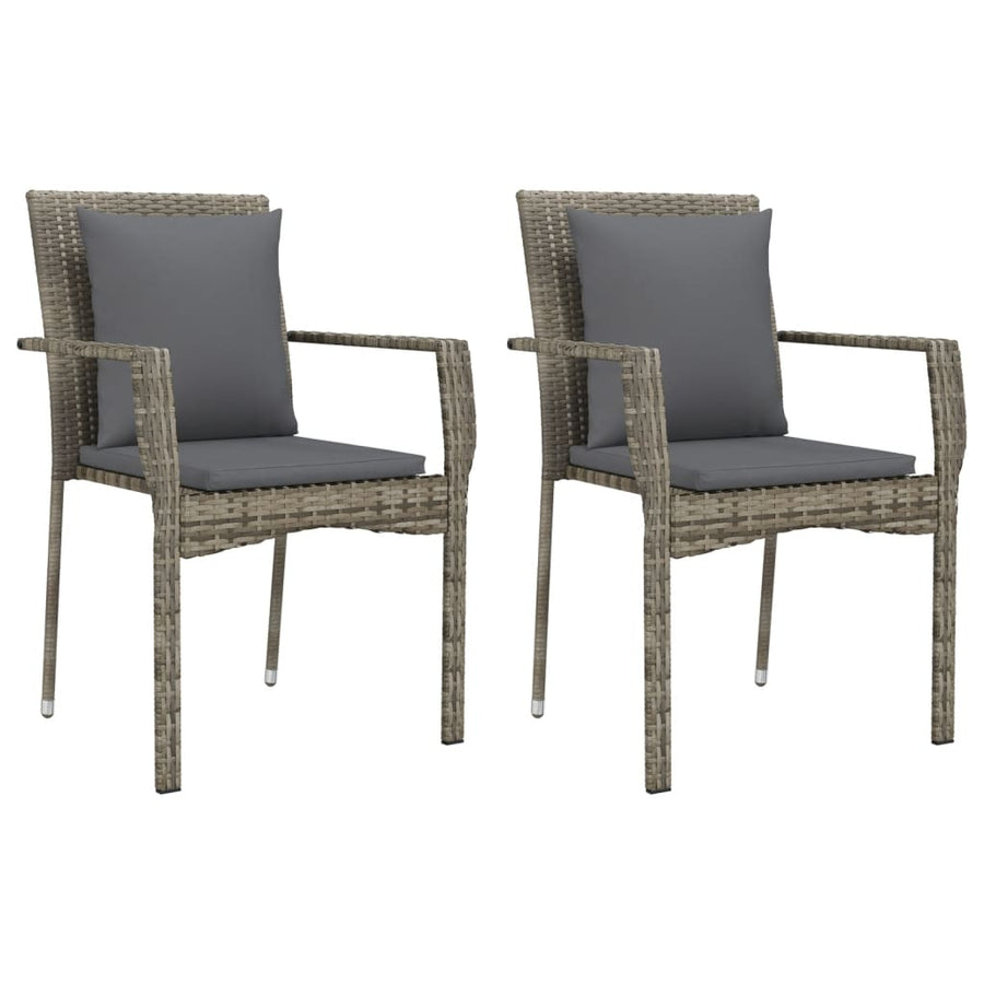 3 Piece Garden Dining Set with Cushions Grey Poly Rattan