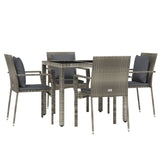5 Piece Garden Dining Set with Cushions Grey Poly Rattan - Side View