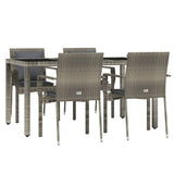 5 Piece Garden Dining Set with Cushions Grey Poly Rattan