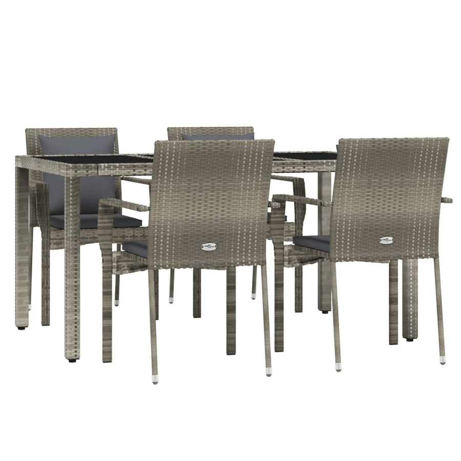 5 Piece Garden Dining Set with Cushions Grey Poly Rattan