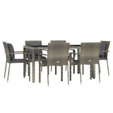 7 Piece Garden Dining Set with Cushions Grey Poly Rattan - Side View