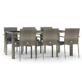 7 Piece Garden Dining Set with Cushions Grey Poly Rattan - Front View