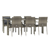 7 Piece Garden Dining Set with Cushions Grey Poly Rattan