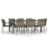 9 Piece Garden Dining Set with Cushions Grey Poly Rattan - Front View
