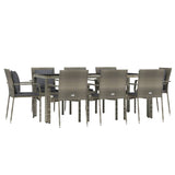 9 Piece Garden Dining Set with Cushions Grey Poly Rattan - Side View