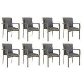 9 Piece Garden Dining Set with Cushions Grey Poly Rattan - Top-Down View