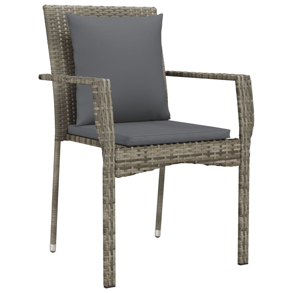 9 Piece Garden Dining Set with Cushions Grey Poly Rattan