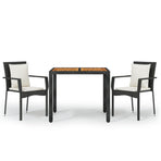 3 Piece Garden Dining Set with Cushions Black Poly Rattan