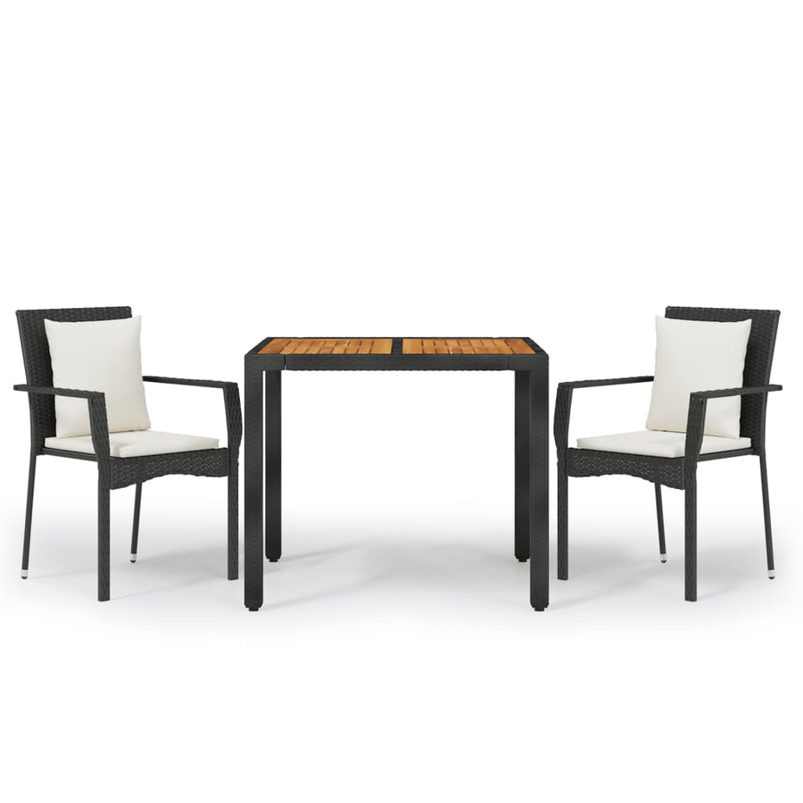 3 Piece Garden Dining Set with Cushions Black Poly Rattan