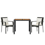 3 Piece Garden Dining Set with Cushions Black Poly Rattan