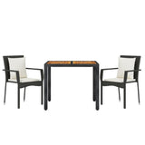3 Piece Garden Dining Set with Cushions Black Poly Rattan - Side View