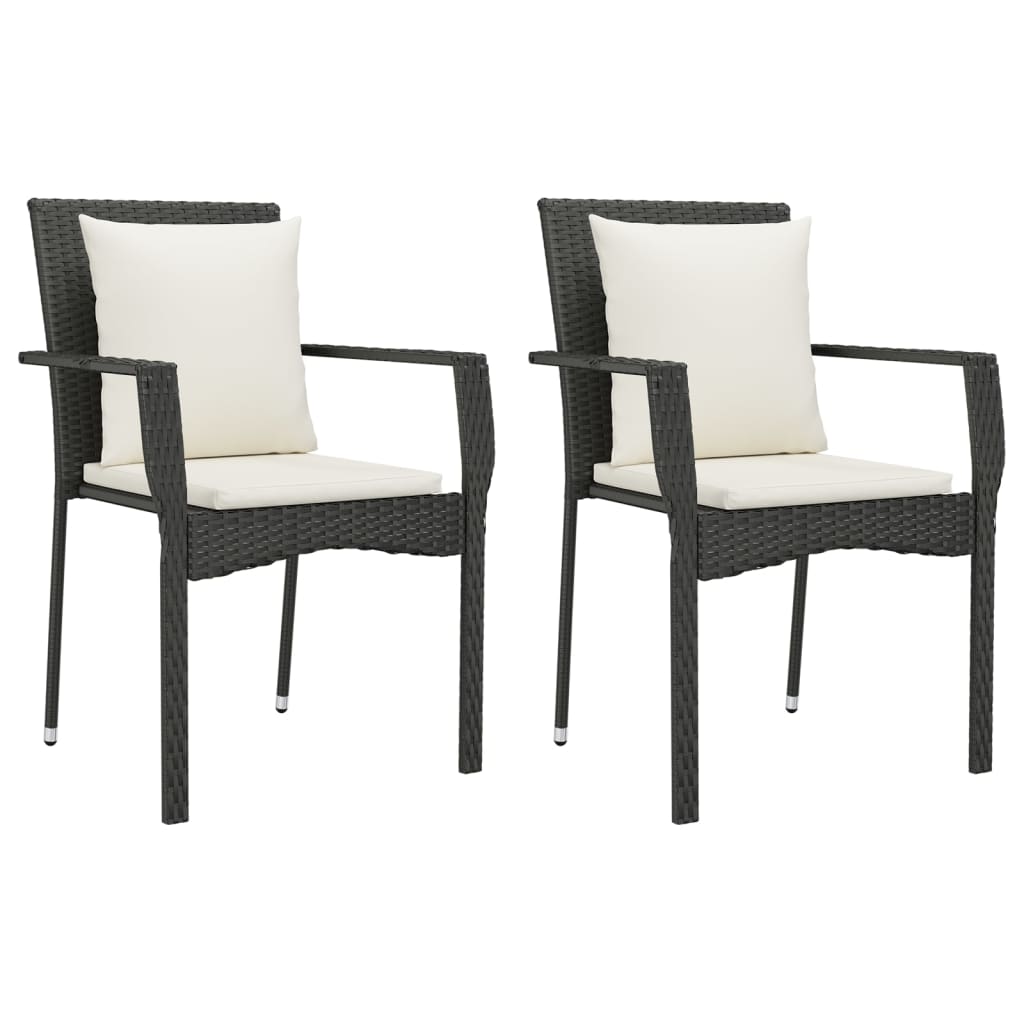 3 Piece Garden Dining Set with Cushions Black Poly Rattan