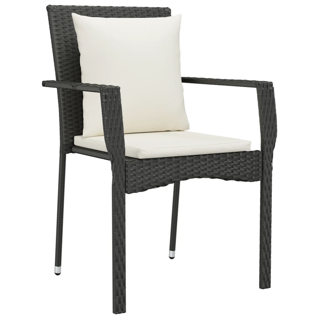 3 Piece Garden Dining Set with Cushions Black Poly Rattan