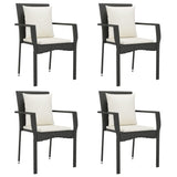 5 Piece Garden Dining Set with Cushions Black Poly Rattan