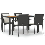 5 Piece Garden Dining Set with Cushions Black Poly Rattan - Front View