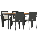 5 Piece Garden Dining Set with Cushions Black Poly Rattan - Side View