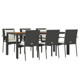 7 Piece Garden Dining Set with Cushions Black Poly Rattan - Side View