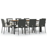 9 Piece Garden Dining Set with Cushions Black Poly Rattan - Front View