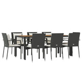 9 Piece Garden Dining Set with Cushions Black Poly Rattan