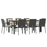 9 Piece Garden Dining Set with Cushions Black Poly Rattan - Side View