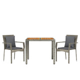 3 Piece Garden Dining Set with Cushions Grey Poly Rattan - Side View