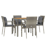 5 Piece Garden Dining Set with Cushions Grey Poly Rattan - Side View