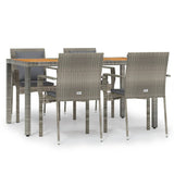 5 Piece Garden Dining Set with Cushions Grey Poly Rattan - Front View