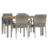 5 Piece Garden Dining Set with Cushions Grey Poly Rattan - Side View