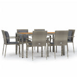 7 Piece Garden Dining Set with Cushions Grey Poly Rattan - Front View