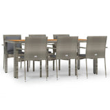 7 Piece Garden Dining Set with Cushions Grey Poly Rattan - Front View