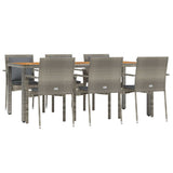 7 Piece Garden Dining Set with Cushions Grey Poly Rattan