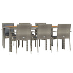 7 Piece Garden Dining Set with Cushions Grey Poly Rattan