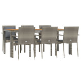 7 Piece Garden Dining Set with Cushions Grey Poly Rattan - Side View
