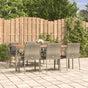 7 Piece Garden Dining Set with Cushions Grey Poly Rattan