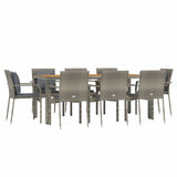 9 Piece Garden Dining Set with Cushions Grey Poly Rattan