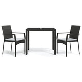 3 Piece Garden Dining Set with Cushions Black Poly Rattan - Front View