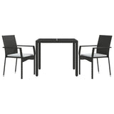 3 Piece Garden Dining Set with Cushions Black Poly Rattan