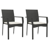 3 Piece Garden Dining Set with Cushions Black Poly Rattan - Top-Down View