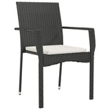 3 Piece Garden Dining Set with Cushions Black Poly Rattan - 45-Degree Angle
