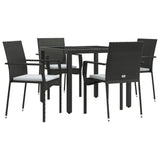5 Piece Garden Dining Set with Cushions Black Poly Rattan - Side View