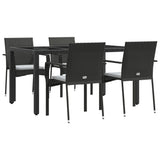 5 Piece Garden Dining Set with Cushions Black Poly Rattan